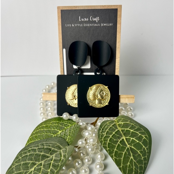 Black & Gold Statement Earrings - Picture 1 of 1